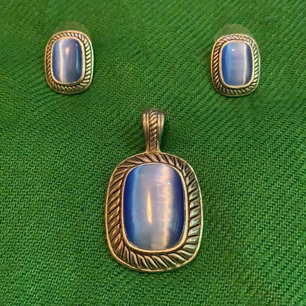 Silver and Blue Slide with Earring Set